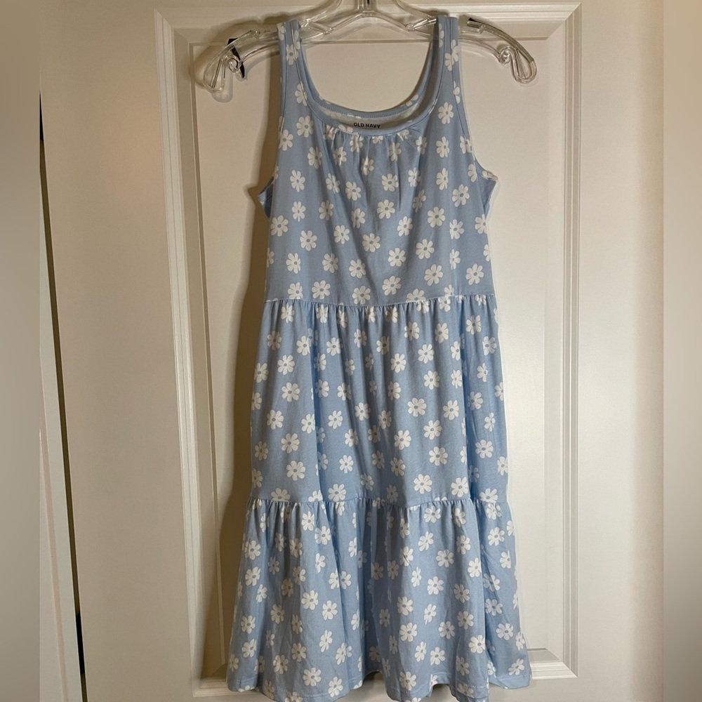 Lt blue/white flower dress size girl 14/16 XL Old Navy